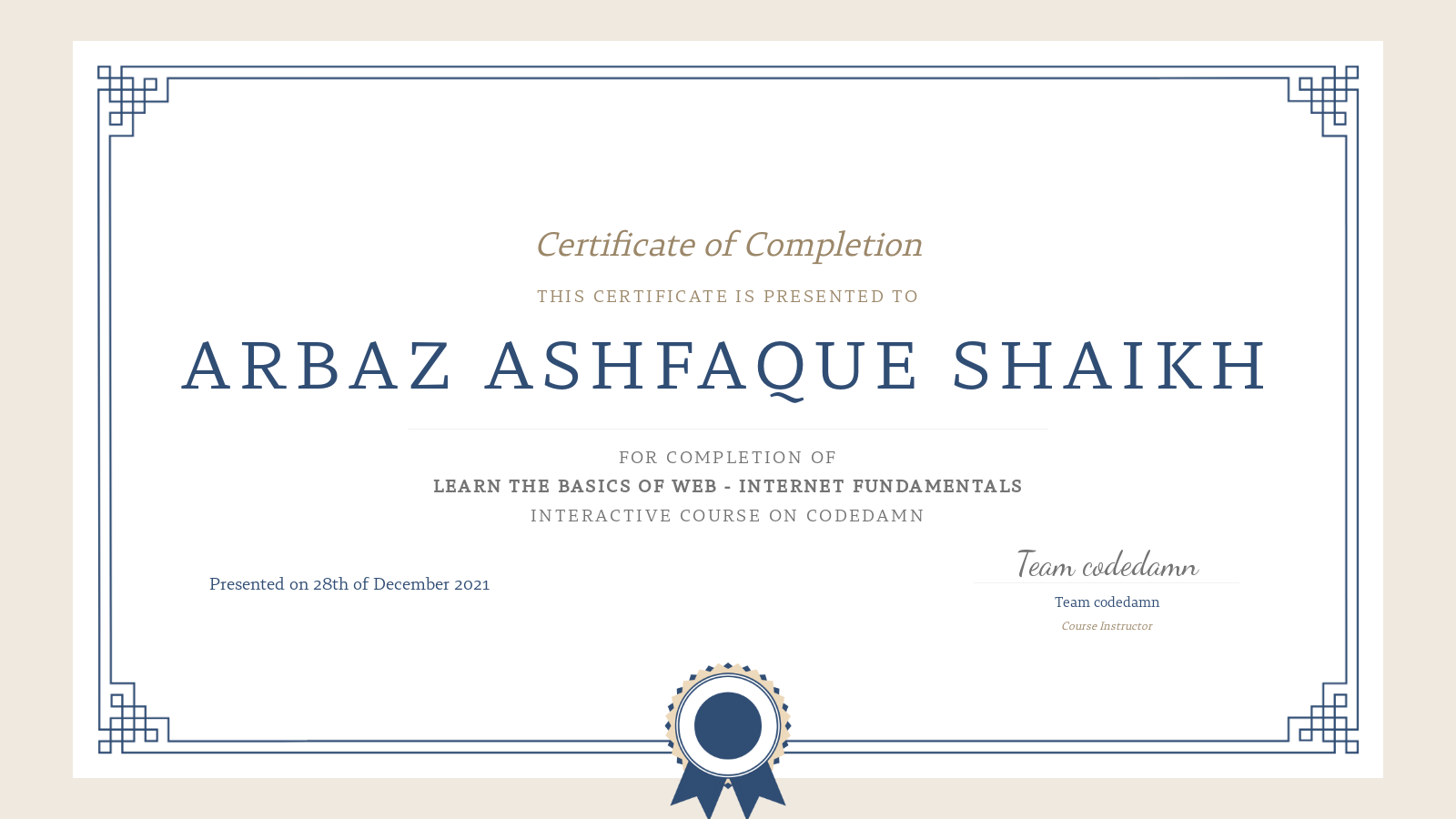 Arbaz shaikh s certification for learn the basics of web internet