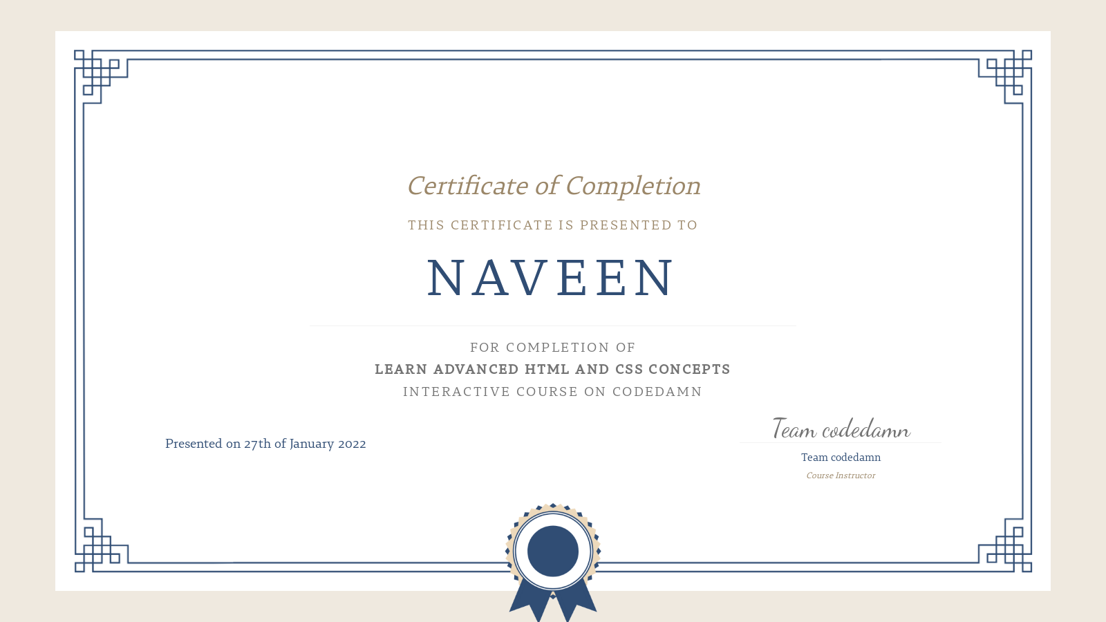 Naveen's certification for Learn Advanced HTML and CSS Concepts ...