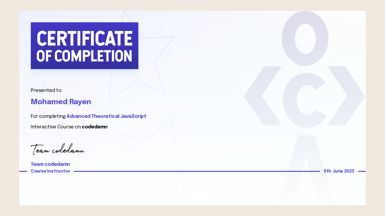 Mohamed rayen s certification for advanced theoretical javascript